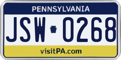 PA license plate JSW0268