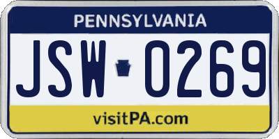 PA license plate JSW0269