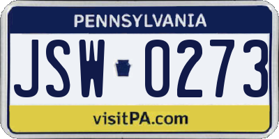 PA license plate JSW0273