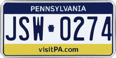 PA license plate JSW0274