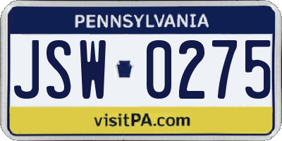 PA license plate JSW0275