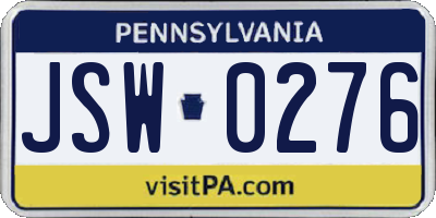 PA license plate JSW0276
