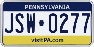 PA license plate JSW0277