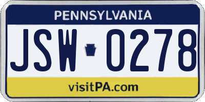 PA license plate JSW0278