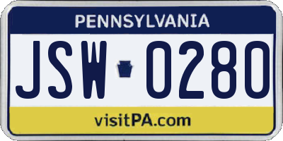 PA license plate JSW0280