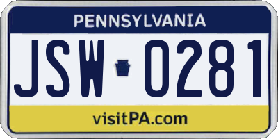 PA license plate JSW0281