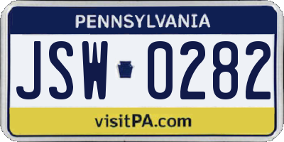 PA license plate JSW0282
