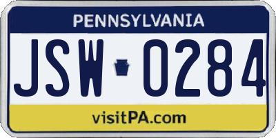 PA license plate JSW0284
