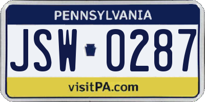 PA license plate JSW0287