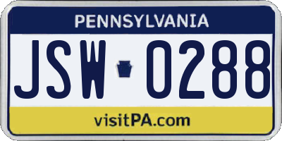 PA license plate JSW0288