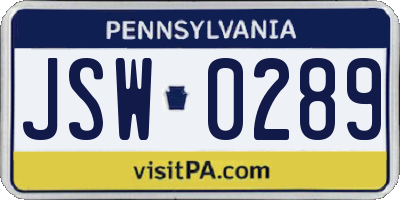 PA license plate JSW0289