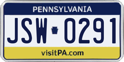 PA license plate JSW0291