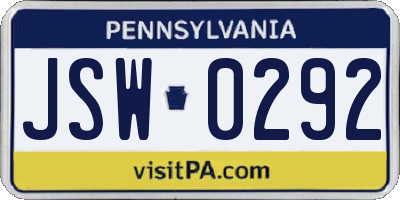 PA license plate JSW0292