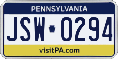 PA license plate JSW0294
