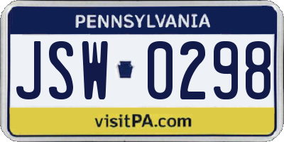 PA license plate JSW0298