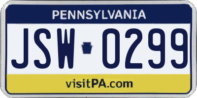 PA license plate JSW0299