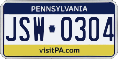 PA license plate JSW0304