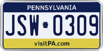 PA license plate JSW0309