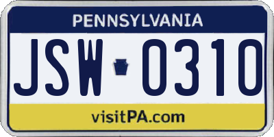 PA license plate JSW0310