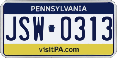 PA license plate JSW0313