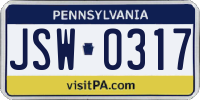 PA license plate JSW0317