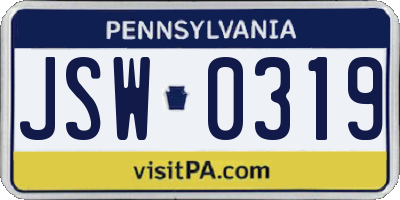 PA license plate JSW0319