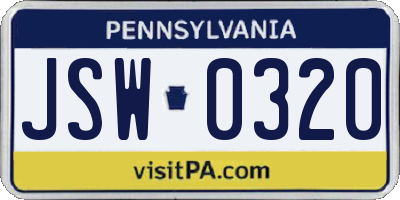 PA license plate JSW0320