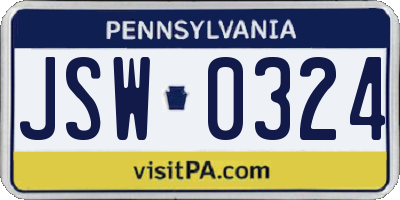 PA license plate JSW0324