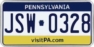 PA license plate JSW0328