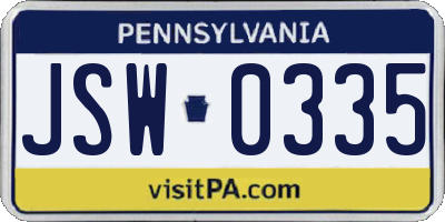 PA license plate JSW0335