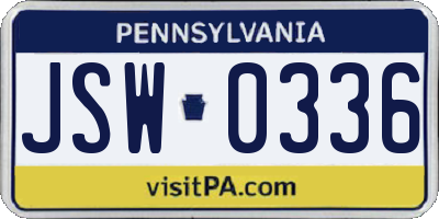 PA license plate JSW0336
