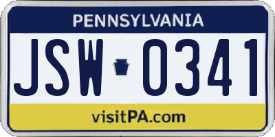 PA license plate JSW0341