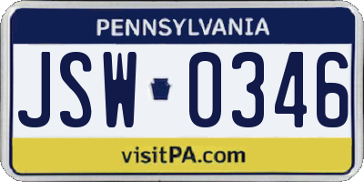 PA license plate JSW0346