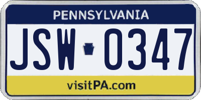 PA license plate JSW0347