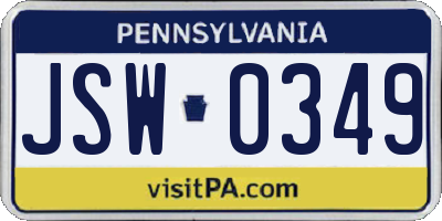 PA license plate JSW0349