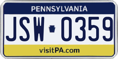 PA license plate JSW0359