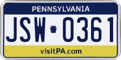 PA license plate JSW0361