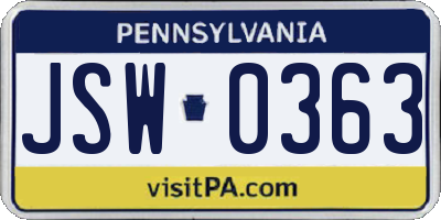 PA license plate JSW0363