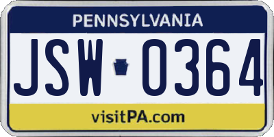 PA license plate JSW0364