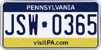 PA license plate JSW0365