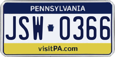 PA license plate JSW0366