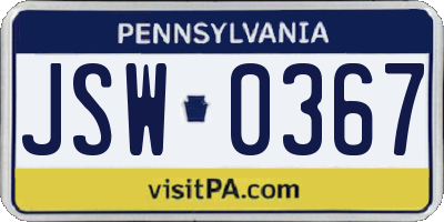 PA license plate JSW0367