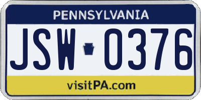 PA license plate JSW0376