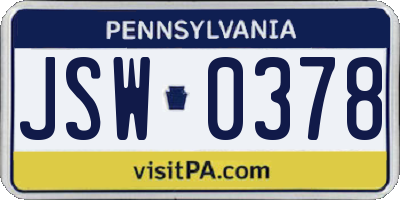 PA license plate JSW0378