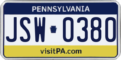 PA license plate JSW0380