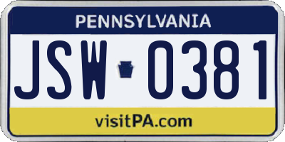 PA license plate JSW0381