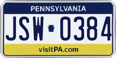 PA license plate JSW0384