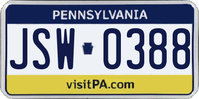 PA license plate JSW0388