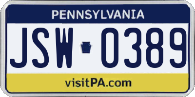 PA license plate JSW0389