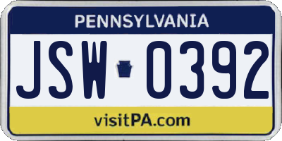 PA license plate JSW0392